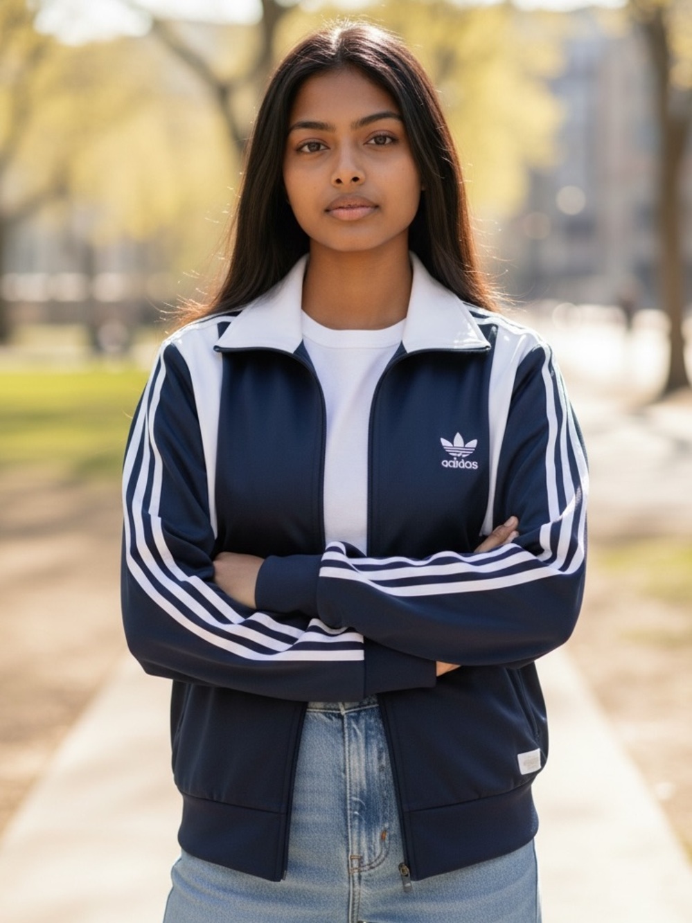 adidas. Navy and White Lightweight Track Jacket. Women Large/Men Small
